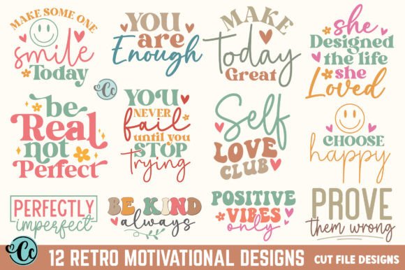Positive Quote SVG Bundle: Retro Graphics for Crafts