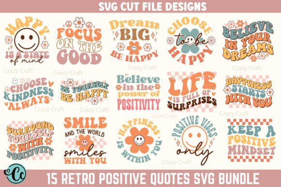 Retro Positive Quotes SVG Bundle for Graphics & Crafts