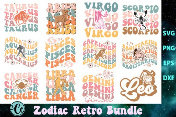Zodiac Signs Retro SVG Bundle for Graphics and Crafts